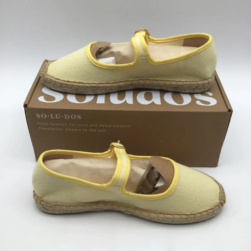 Soludos Womens Mary Jane Espadrilles Butter Yellow Canvas Flats Size 6 - 6.5 NEW